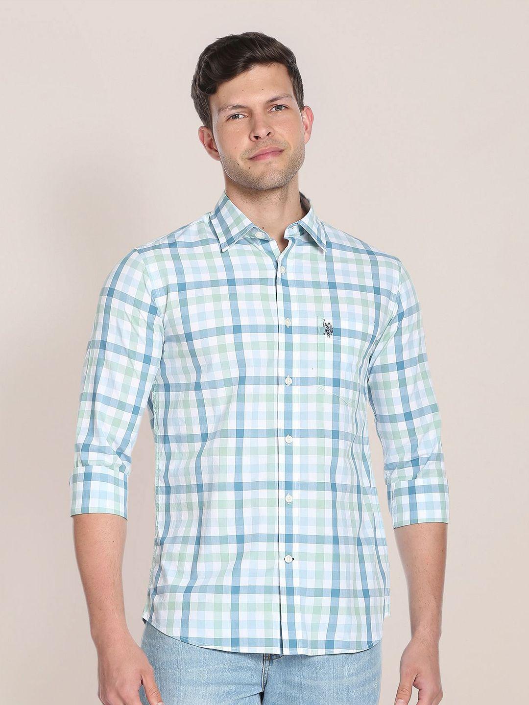 u.s. polo assn. spread collar tartan checked regular fit pure cotton casual shirt