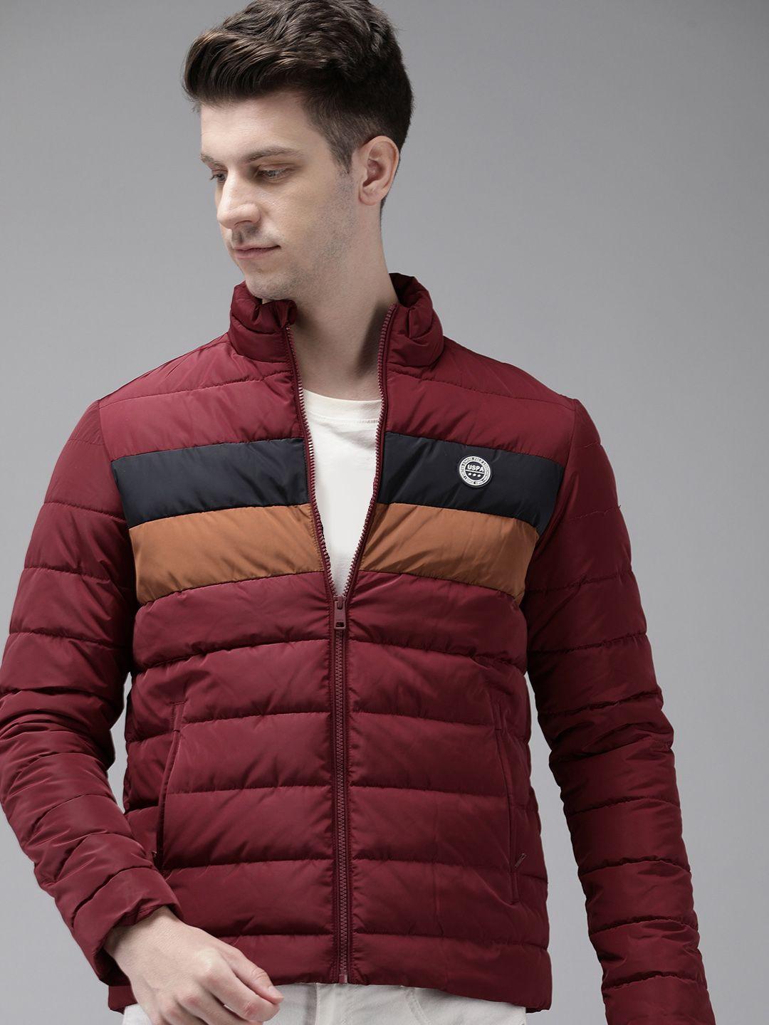 u.s. polo assn. striped mock-collar puffer jacket