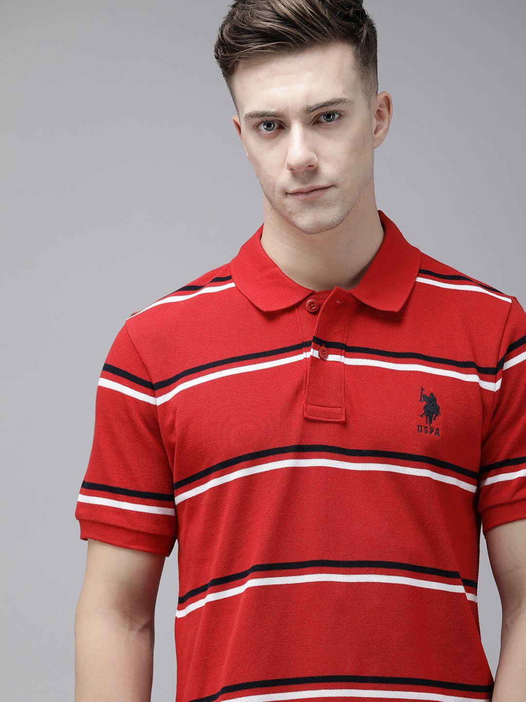 u.s. polo assn. striped polo collar pure cotton slim fit t-shirt