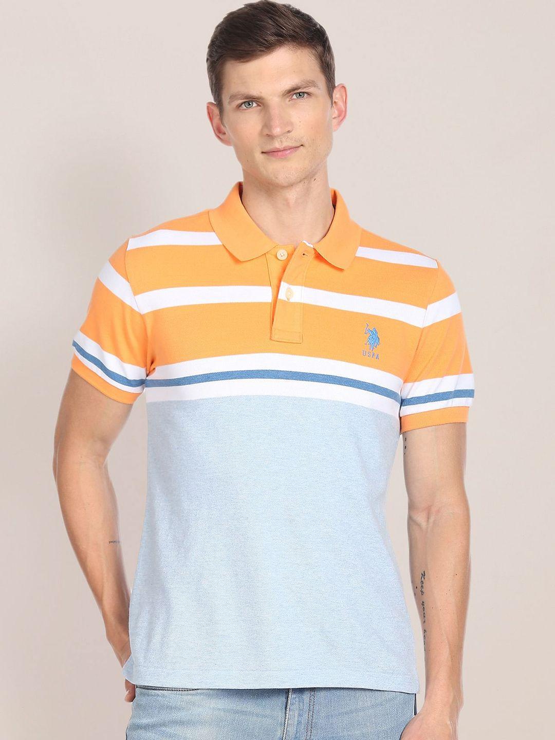 u.s. polo assn. striped polo collar slim fit pure cotton t-shirt