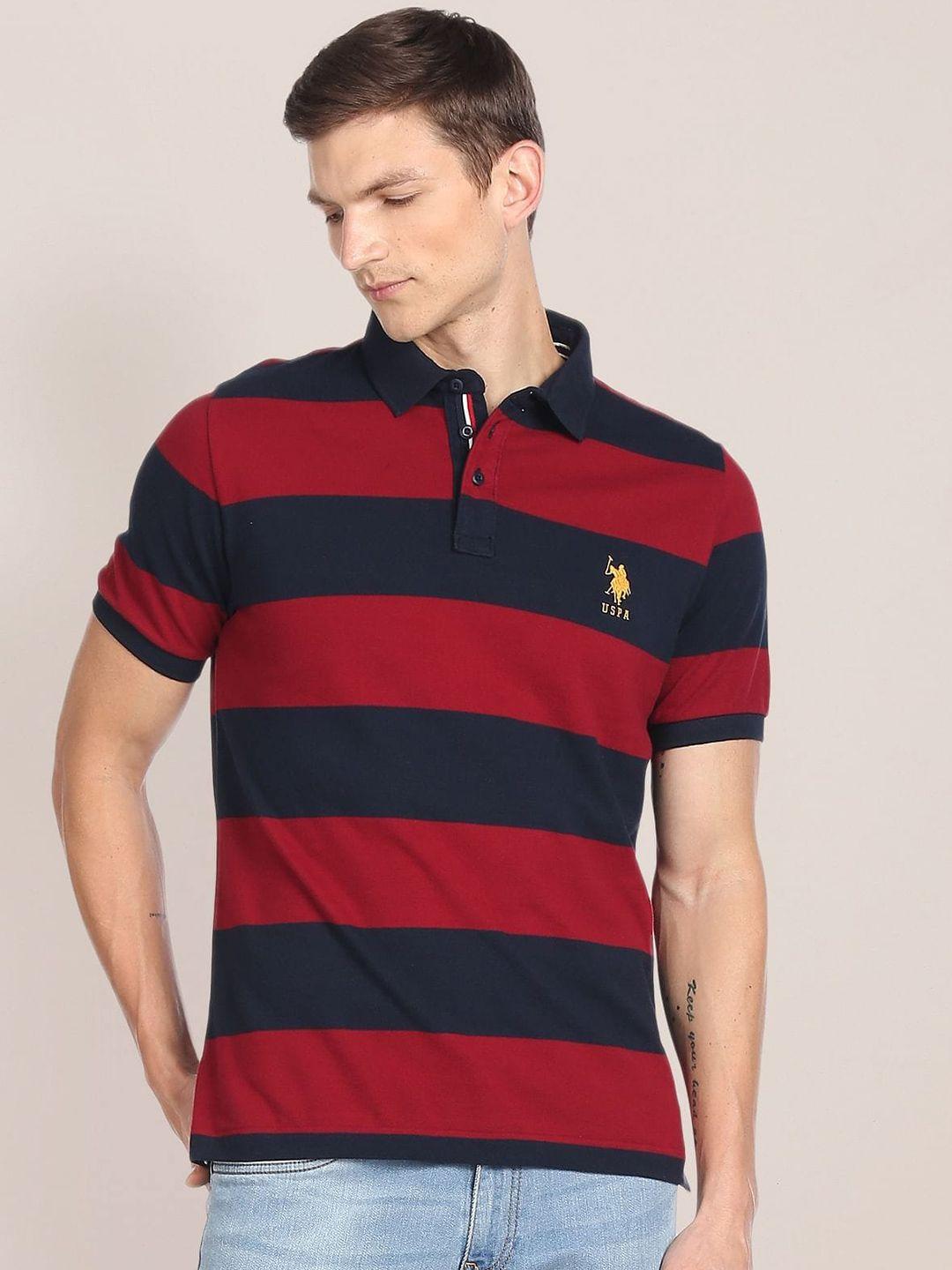 u.s. polo assn. striped polo collar slim fit pure cotton t-shirt