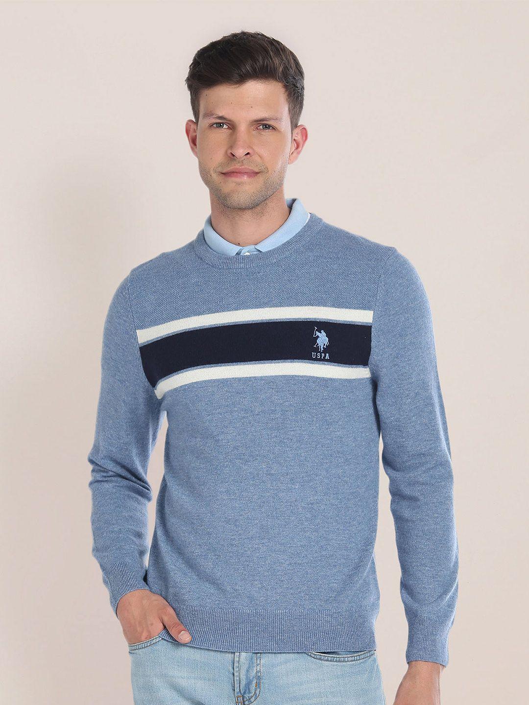 u.s. polo assn. striped round neck pullover sweater