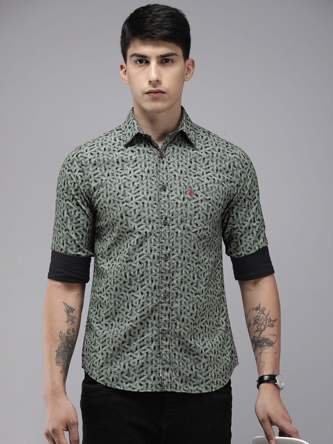 u.s. polo assn. tailored fit geometric printed pure cotton casual shirt