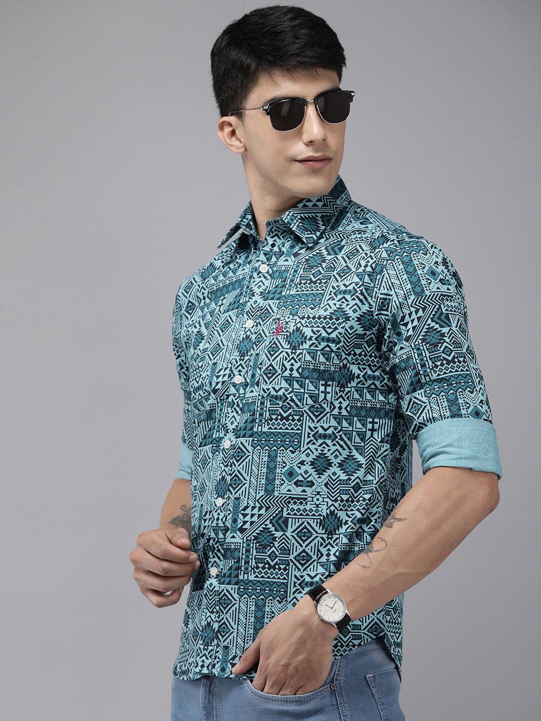 u.s. polo assn. tailored fit geometric printed pure cotton casual shirt