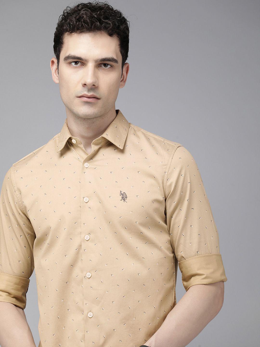 u.s. polo assn. tailored fit geometric printed pure cotton casual shirt