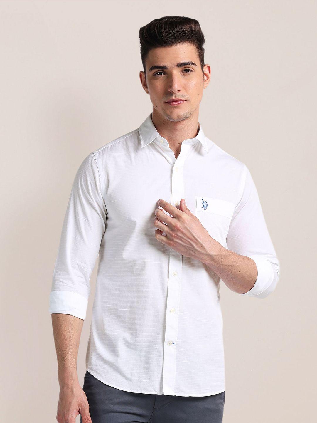 u.s. polo assn. tailored fit self design printed pure cotton casual shirt