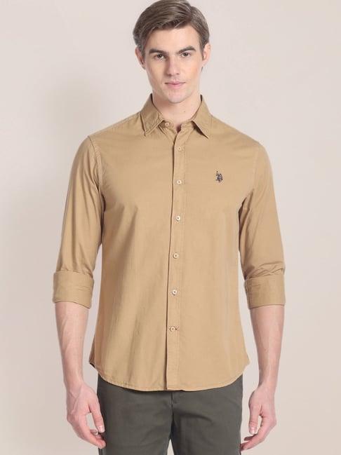 u.s. polo assn. tan cotton regular fit shirt