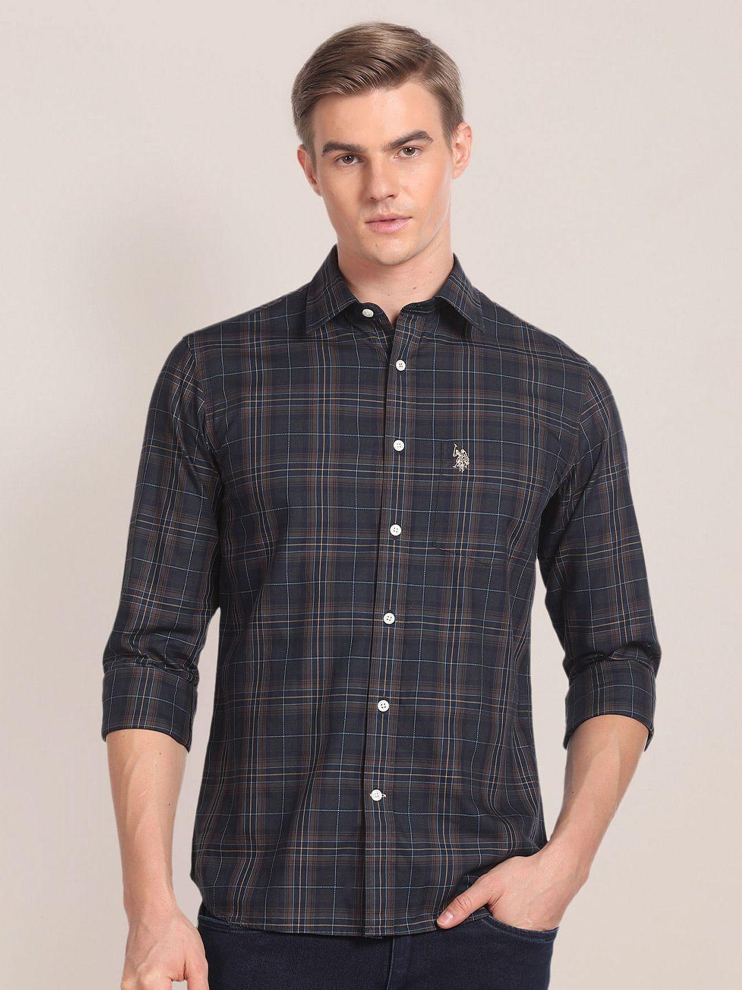 u.s. polo assn. tartan checked cutaway collar pure cotton casual shirt