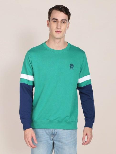 u.s. polo assn. teal cotton regular fit colour block sweatshirt
