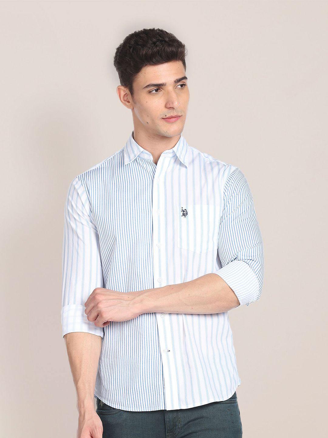 u.s. polo assn. vertical striped spread collar chest pocket pure cotton casual shirt