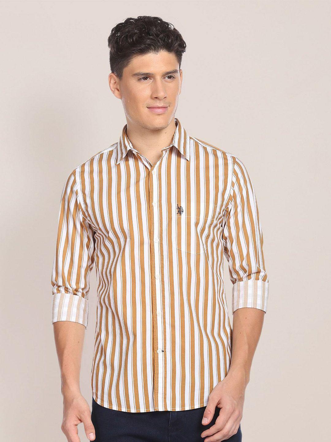 u.s. polo assn. vertical striped spread collar pure cotton casual shirt