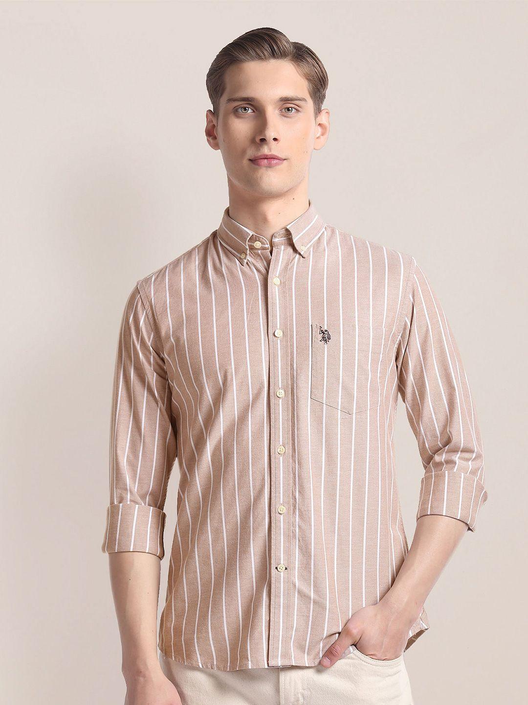 u.s. polo assn. vertical stripes button-down collar opaque casual shirt