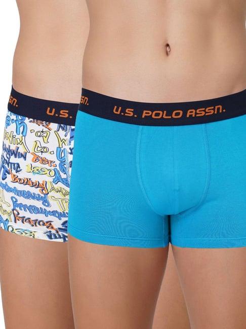 u.s. polo assn. white & blue cotton regular fit printed trunks - pack of 2