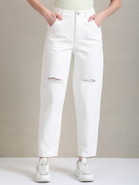 u.s. polo assn. white cotton distressed high rise jeans