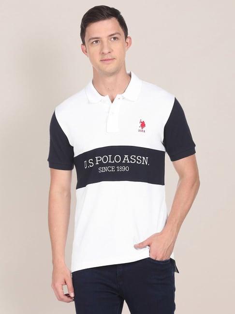 u.s. polo assn. white cotton regular fit colour block polo t-shirt