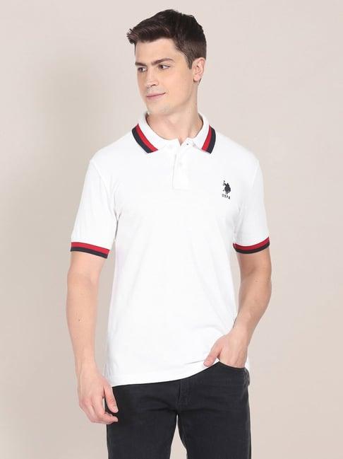 u.s. polo assn. white cotton regular fit polo t-shirt