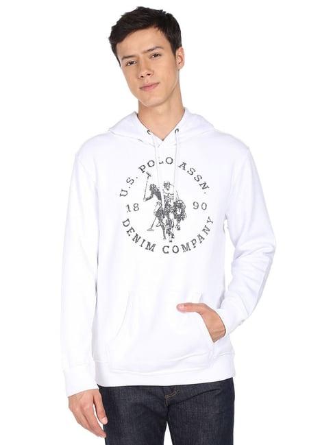 u.s. polo assn. white cotton regular fit printed hooded sweatshirt