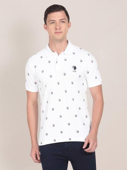 u.s. polo assn. white cotton regular fit printed polo t-shirt