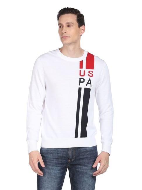 u.s. polo assn. white cotton regular fit printed sweater