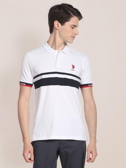 u.s. polo assn. white cotton regular fit striped polo t-shirt