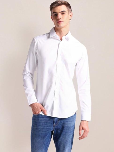 u.s. polo assn. white cotton regular fit texture shirt