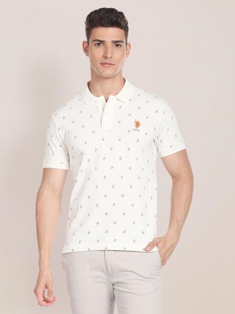 u.s. polo assn. white cotton slim fit printed polo t-shirt