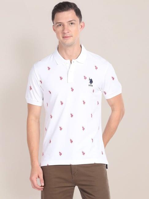 u.s. polo assn. white cotton slim fit printed polo t-shirt