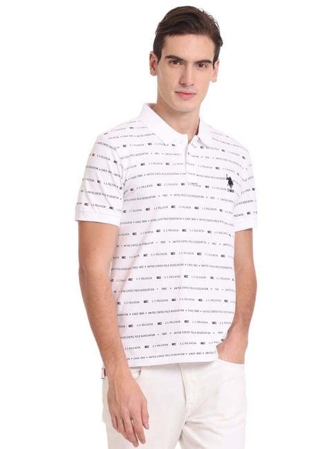 u.s. polo assn. white cotton slim fit printed polo t-shirt