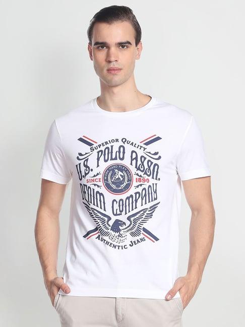 u.s. polo assn. white cotton slim fit printed t-shirt