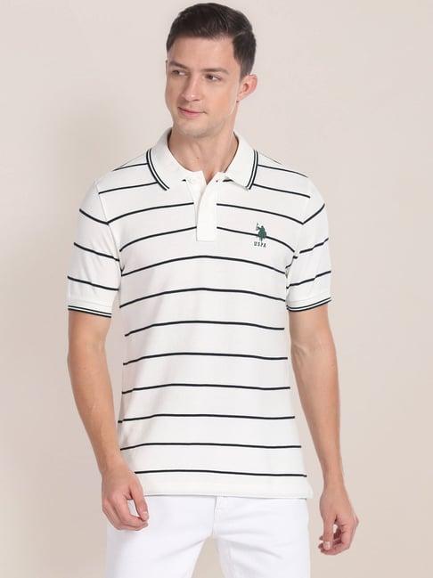 u.s. polo assn. white cotton slim fit striped polo t-shirt