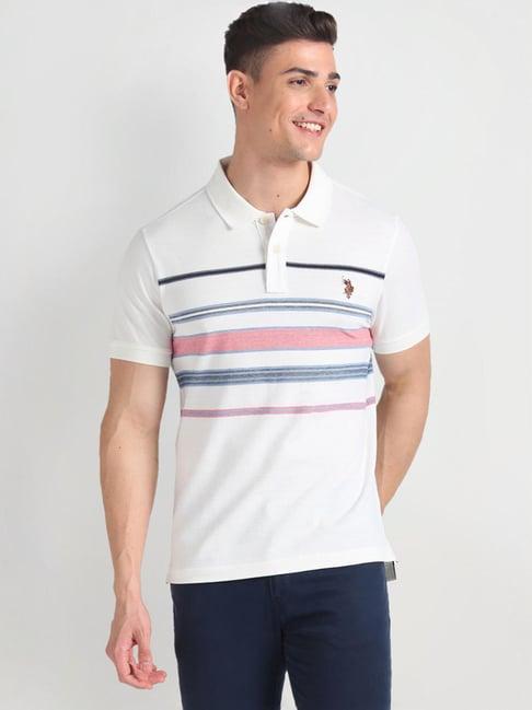 u.s. polo assn. white cotton slim fit striped polo t-shirt