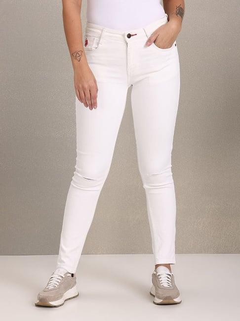 u.s. polo assn. white distressed skinny fit mid rise jeans