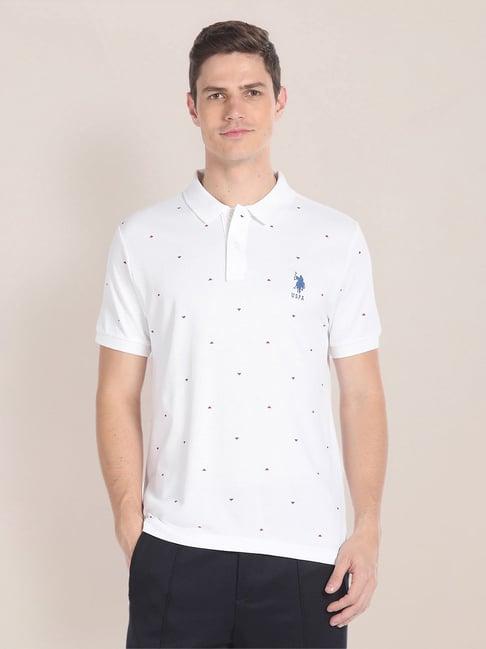 u.s. polo assn. white muscle fit printed cotton polo t-shirt