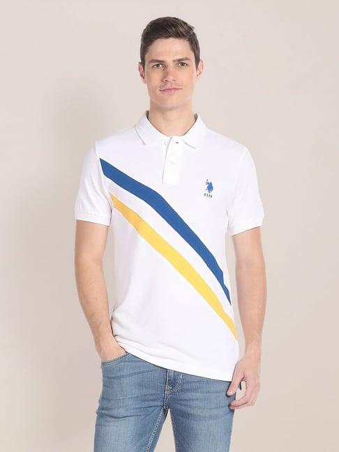 u.s. polo assn. white muscle fit striped cotton polo t-shirt