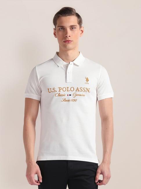u.s. polo assn. white slim fit embroidered cotton polo t-shirt