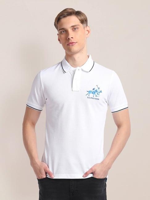 u.s. polo assn. white slim fit embroidered cotton polo t-shirt