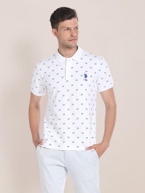 u.s. polo assn. white slim fit printed polo t-shirt