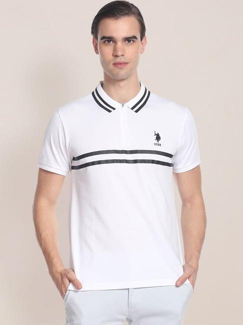 u.s. polo assn. white slim fit striped polo t-shirt