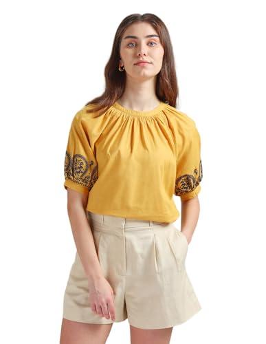 u.s. polo assn. women's embroidered cotton top (uwss24top132_yellow_xl)