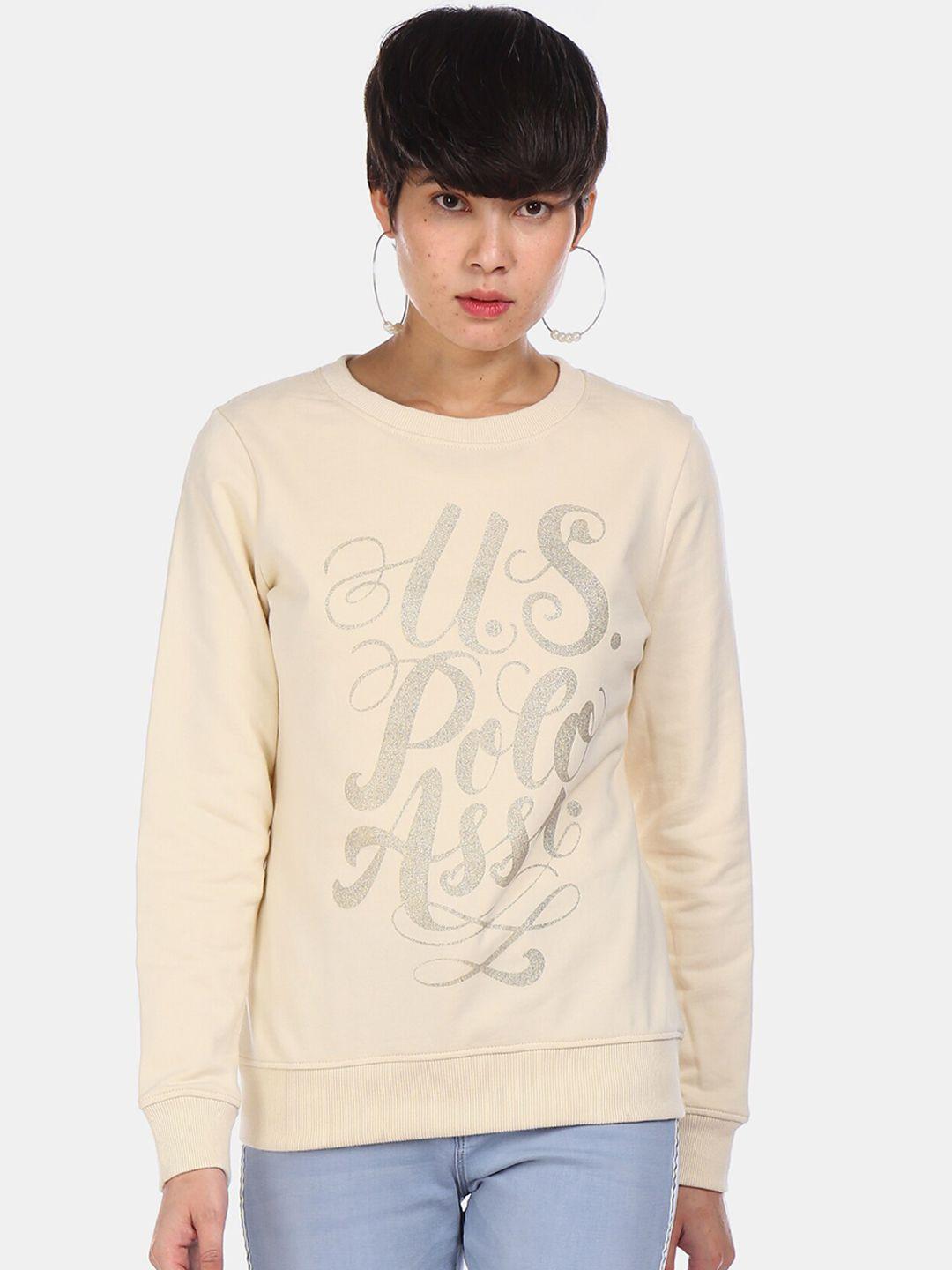 u.s. polo assn. women beige printed sweatshirt