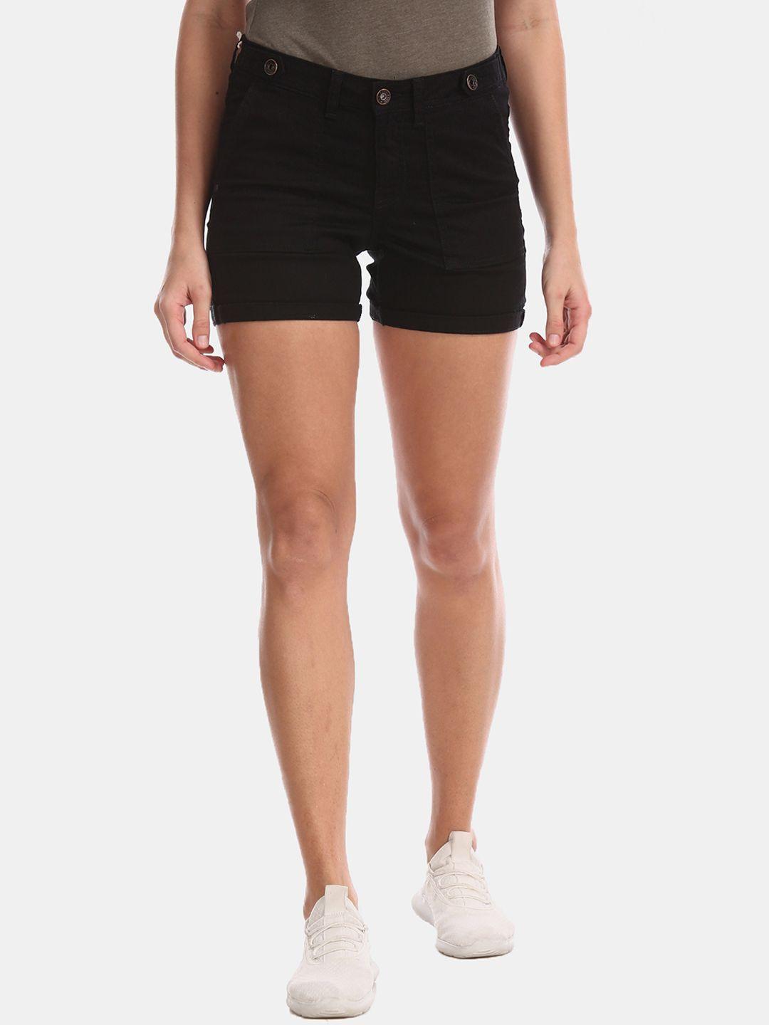 u.s. polo assn. women black solid slim fit denim shorts