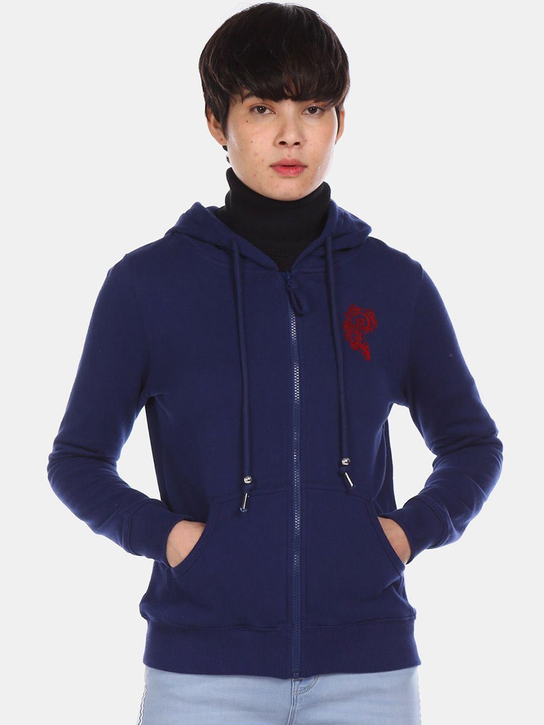 u.s. polo assn. women blue solid hooded sweatshirt