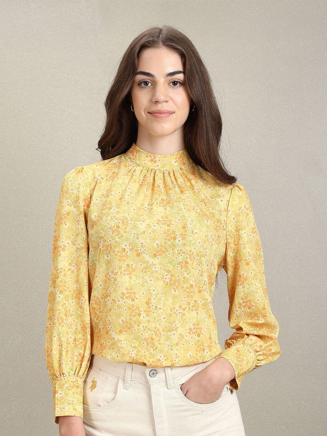 u.s. polo assn. women floral printed high neck cuffed sleeves top