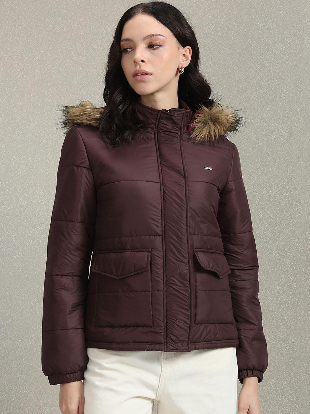 u.s. polo assn. women hooded quilted jacket with faux fur detail