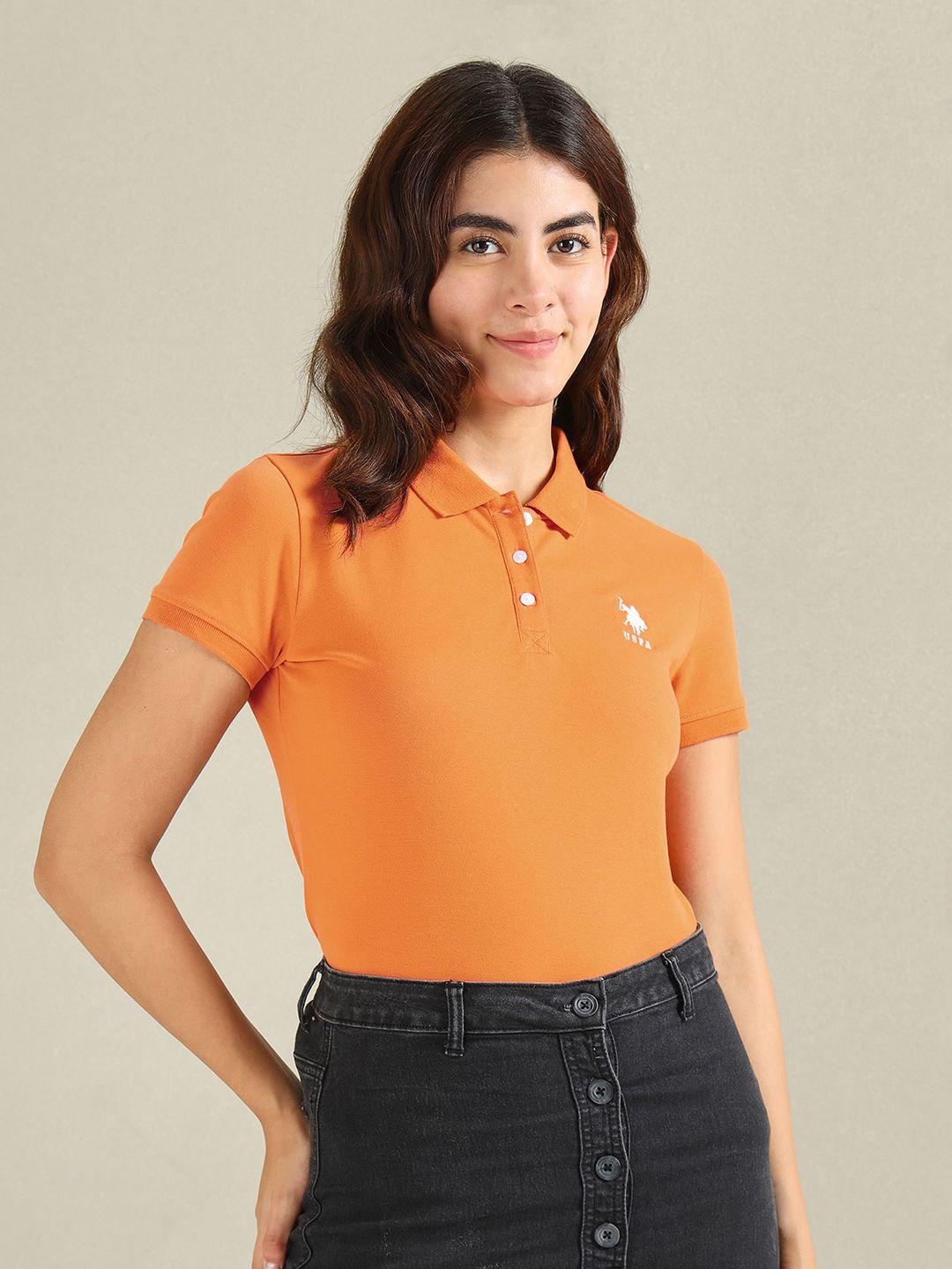 u.s. polo assn. women logo embroidered detail short sleeves polo collar t-shirt