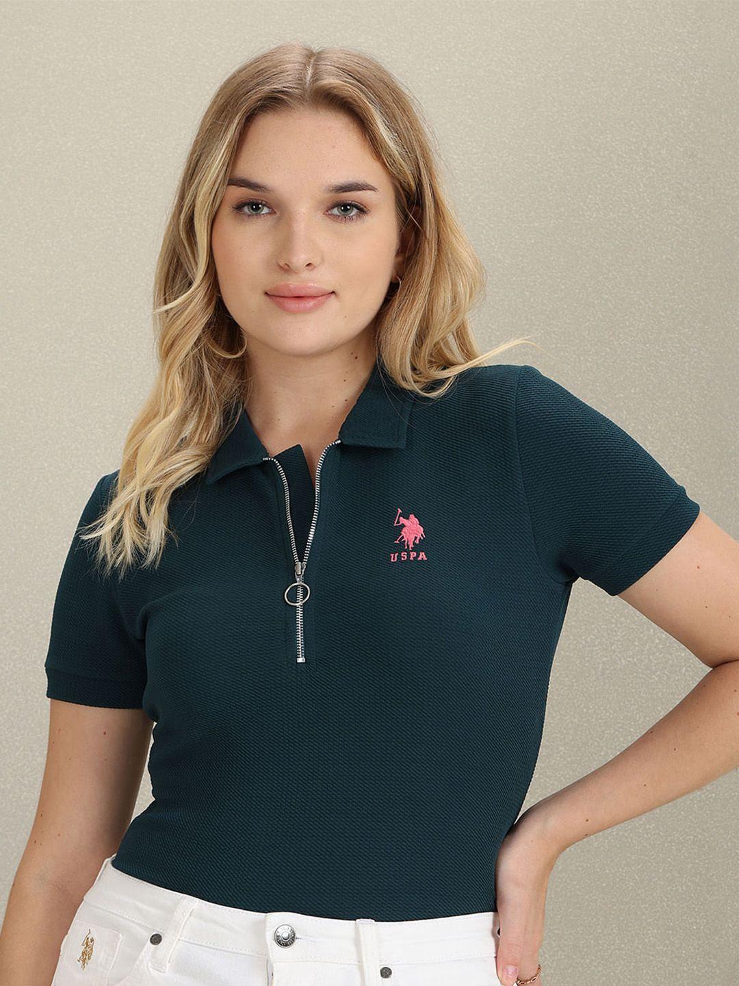 u.s. polo assn. women polo collar pure cotton slim fit t-shirt