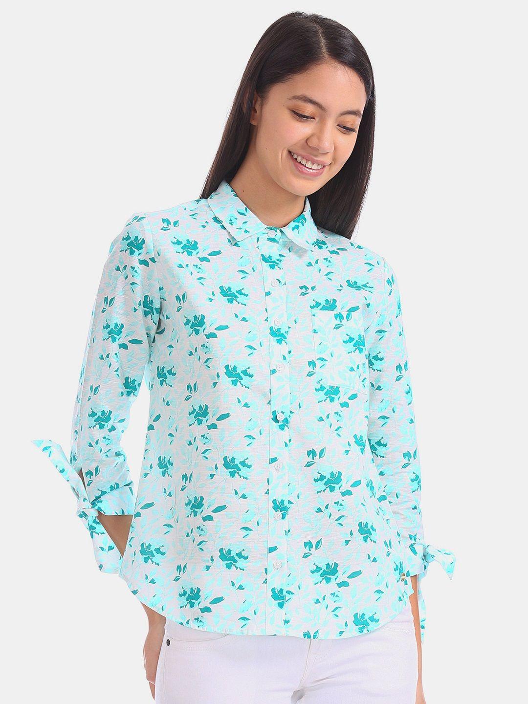u.s. polo assn. women turquoise blue regular fit printed casual shirt