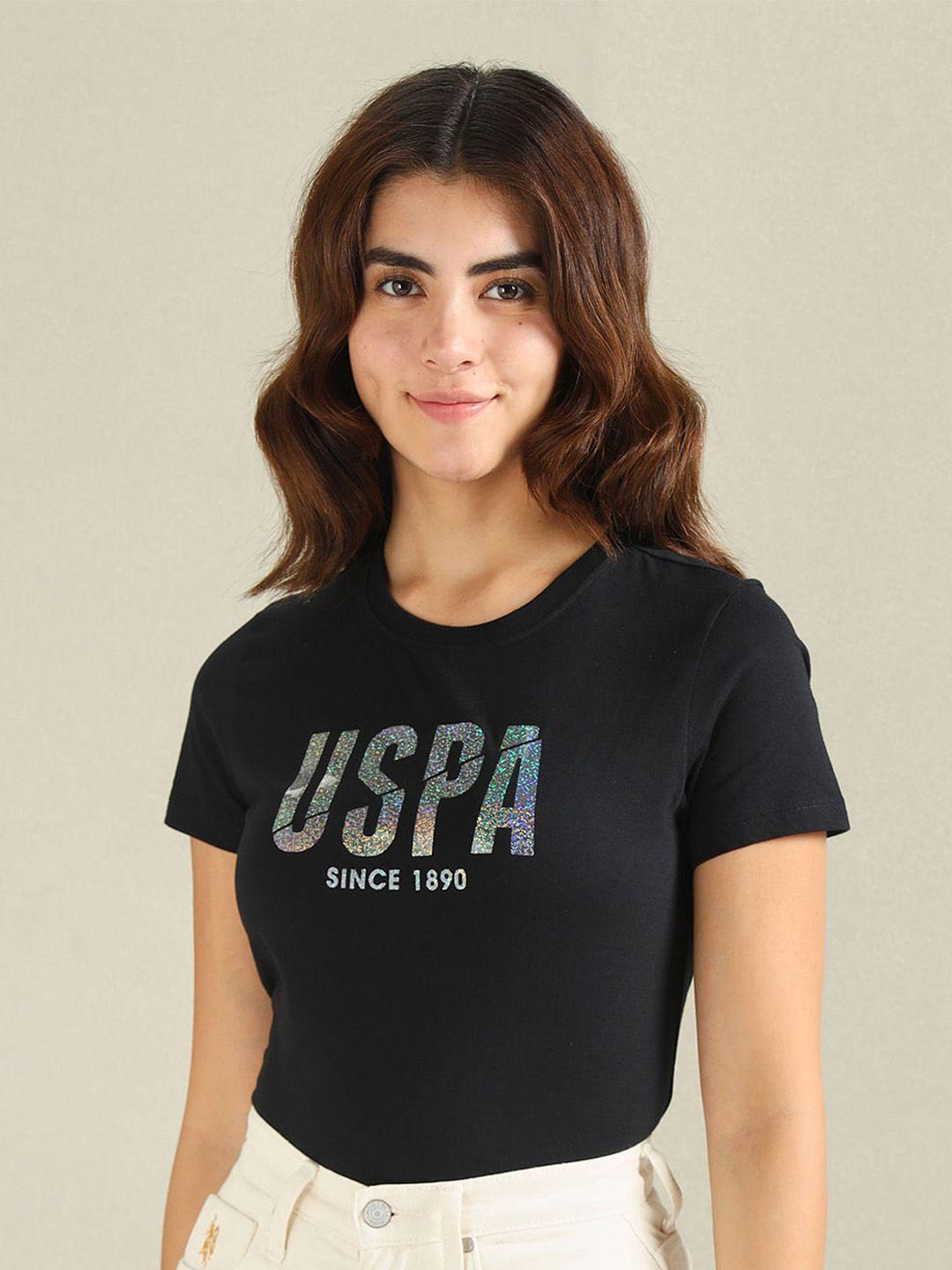 u.s. polo assn. women typography printed pure cotton t-shirt