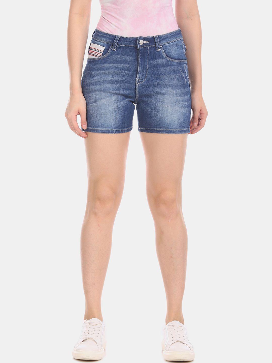 u.s. polo assn. women women blue washed regular fit denim shorts