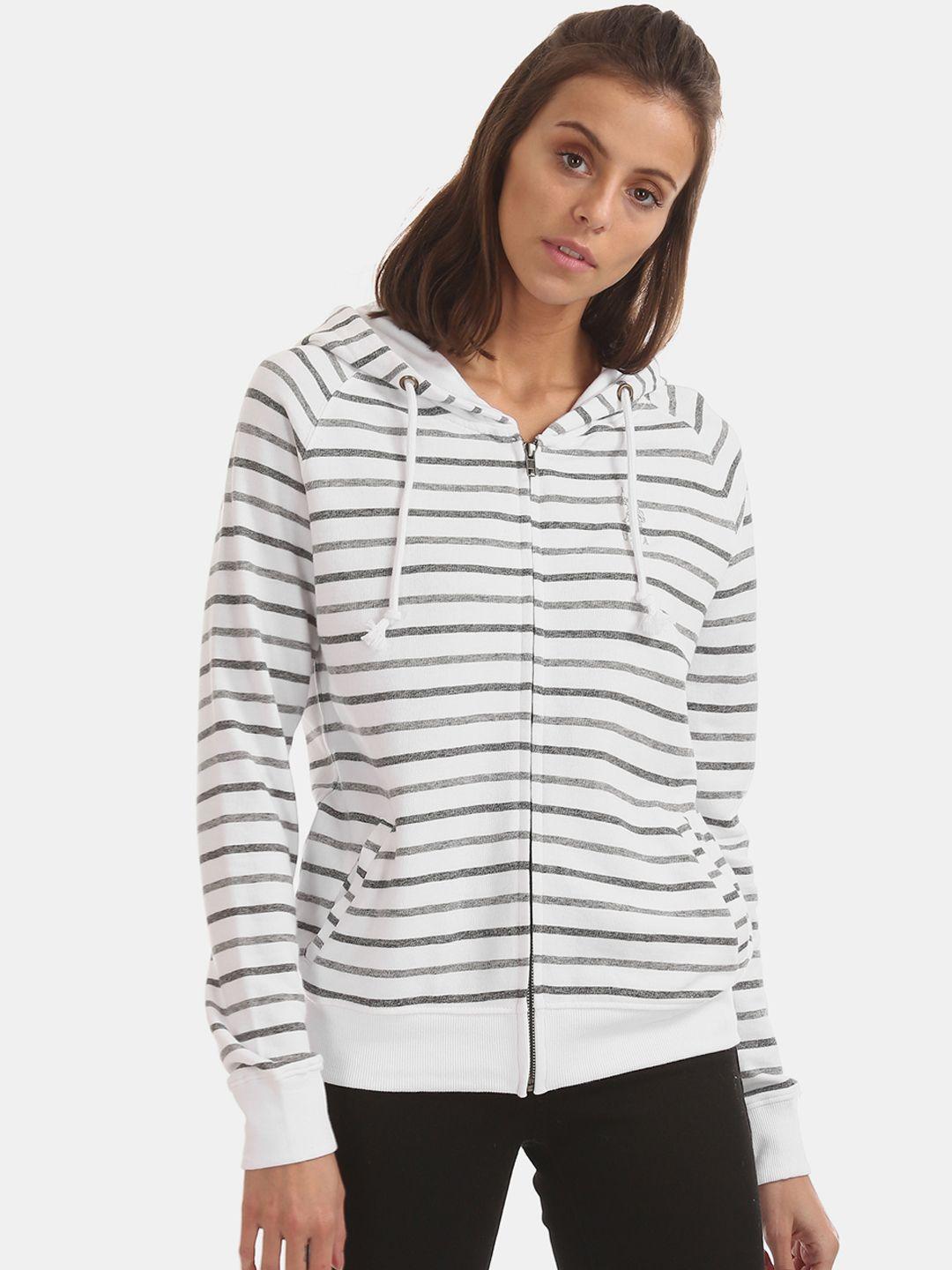 u.s. polo assn. women women white striped hooded sweatshirt